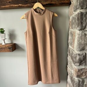 Ann Taylor Tan Sheath Dress Sleeveless Mock Neck
